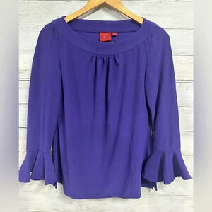 Oscar De La Renta Ruffled Bell Sleeve Purple Blouse